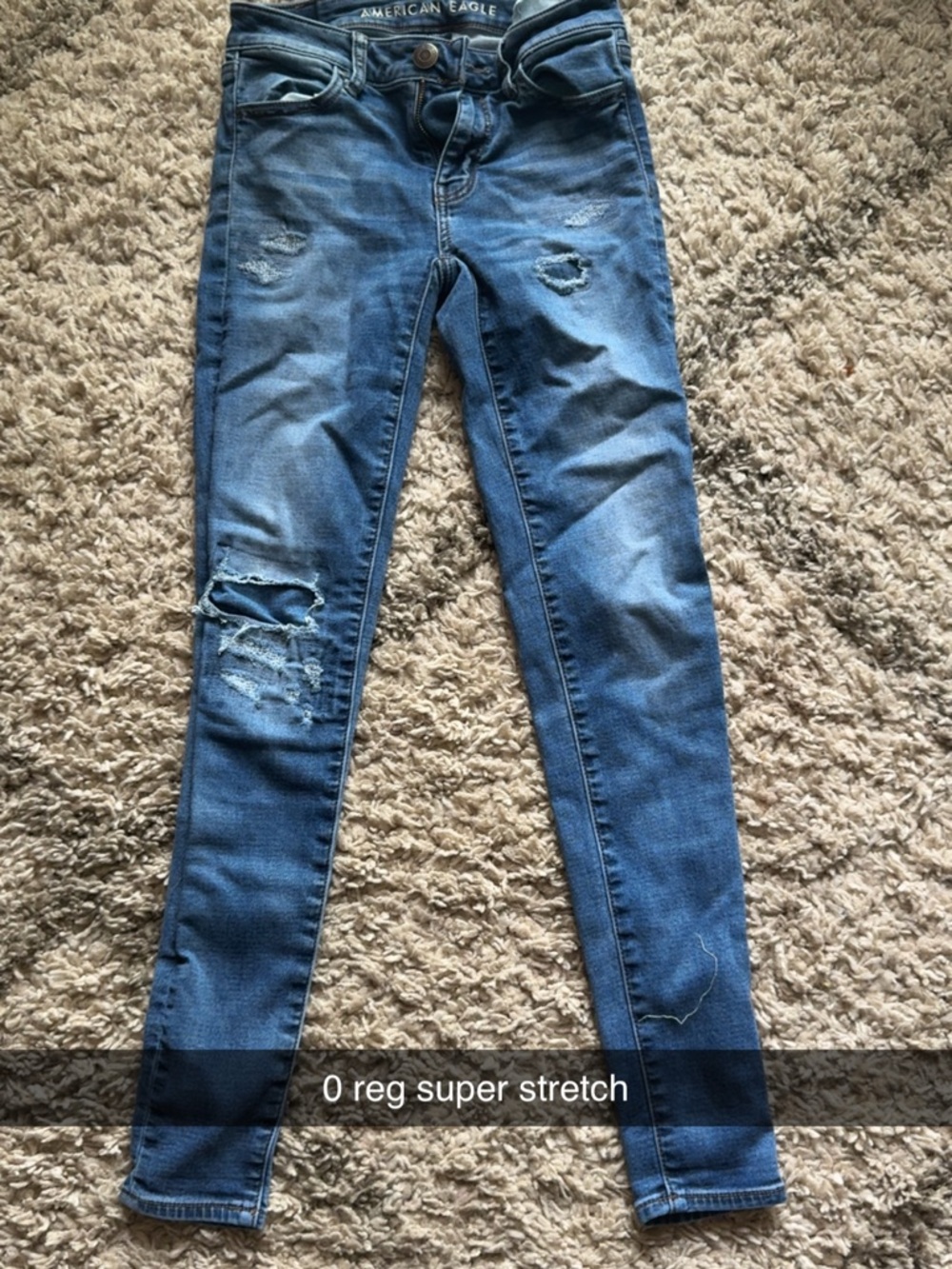 American Eagle Outfitters Distressed Medium Blue Super Stretch Skinny Jeans